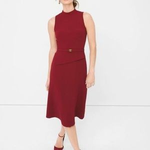 𝅺White House Black Market Maroon Mock Neck Sleeveless Peplum Fit & Flare Dress